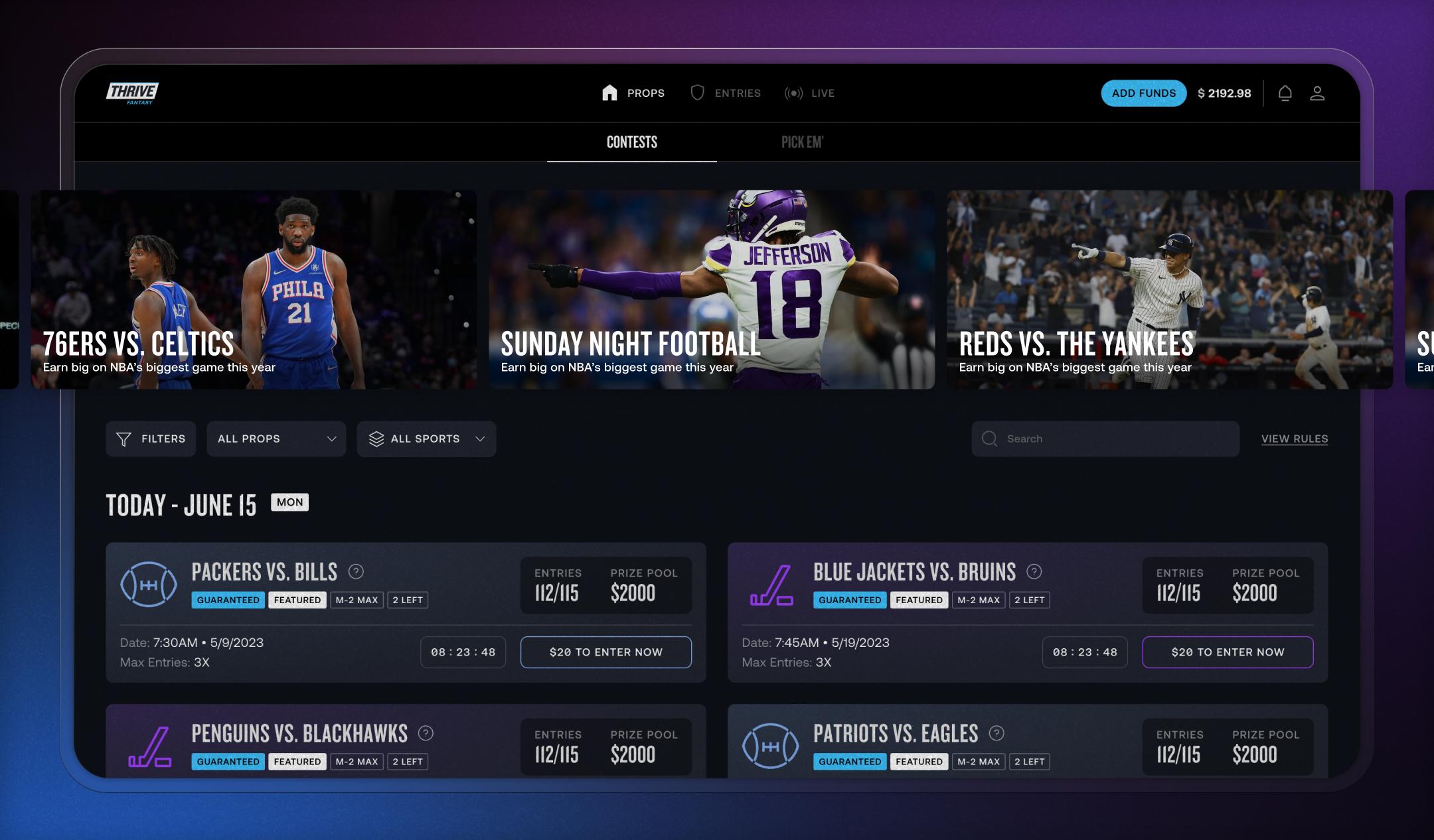 Daily fantasy sports platform built around player props
